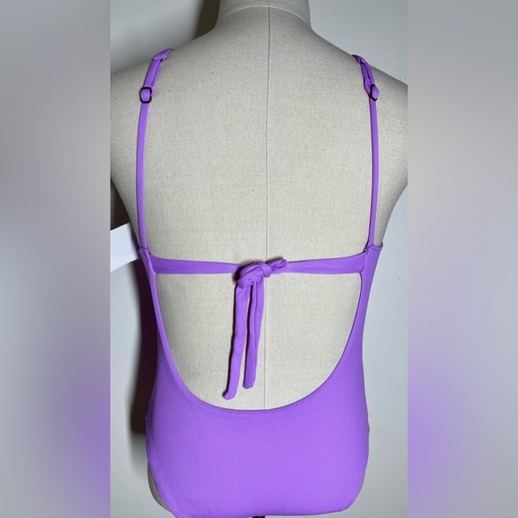 Becca | Crossover Purple Swimsuit | One Piece | Ribbed Textire | Open Back | L - Picture 2 of 3